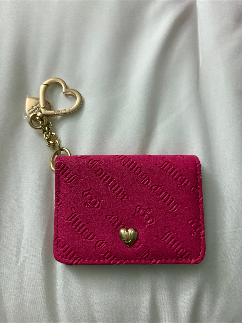 Juicy Couture Fuchsia Card Holder with Gold Heart Keychain